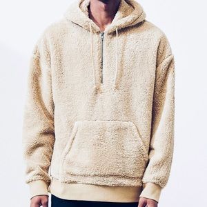 PacSun Oversized Half-Zip Teddy Sherpa Hoodie Kangaroo Pocket Off White